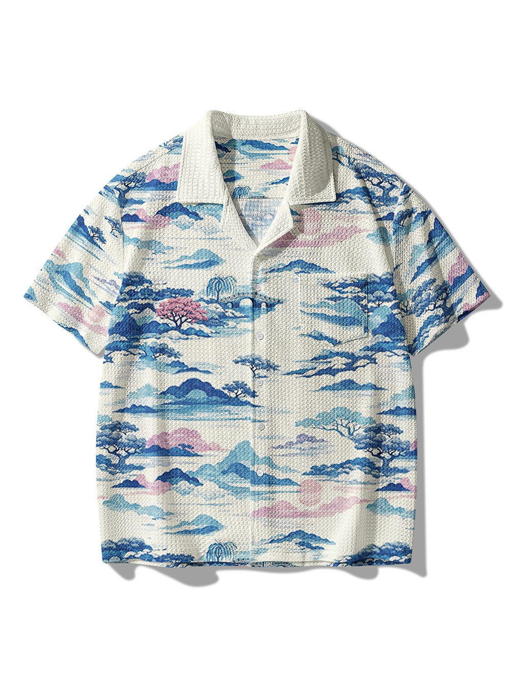 Orionride Landscape Painting Men's Camp Collar Knitted Shirt