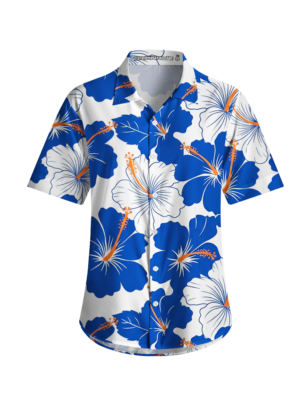 Orionride Blue Hibiscus Pattern Zipper Pockets Ultra Lightweight Short Sleeves Women's Gravel Shirt