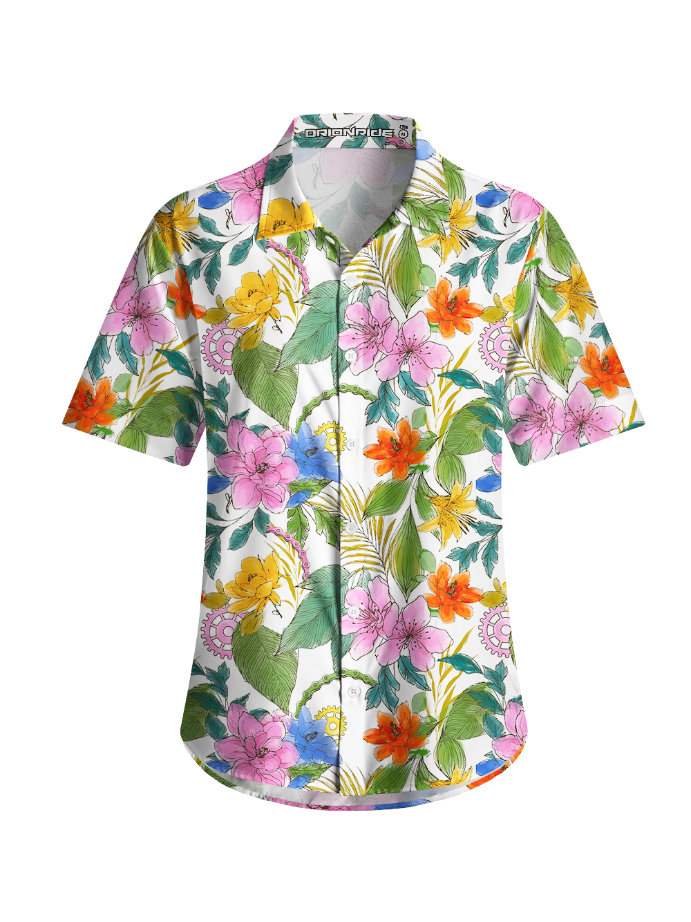 Orionride Ink And Wash Flower Zipper Pockets Ultra Lightweight Short Sleeves Women's Gravel Shirt