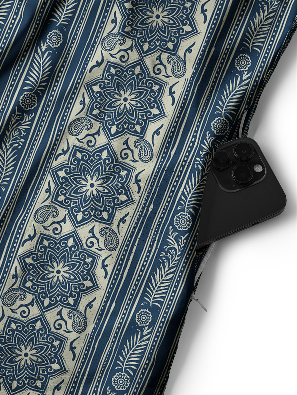 Orionride Indigo Pattern Men's Stretchy Breathable Long Sleeve Gravel Shirt