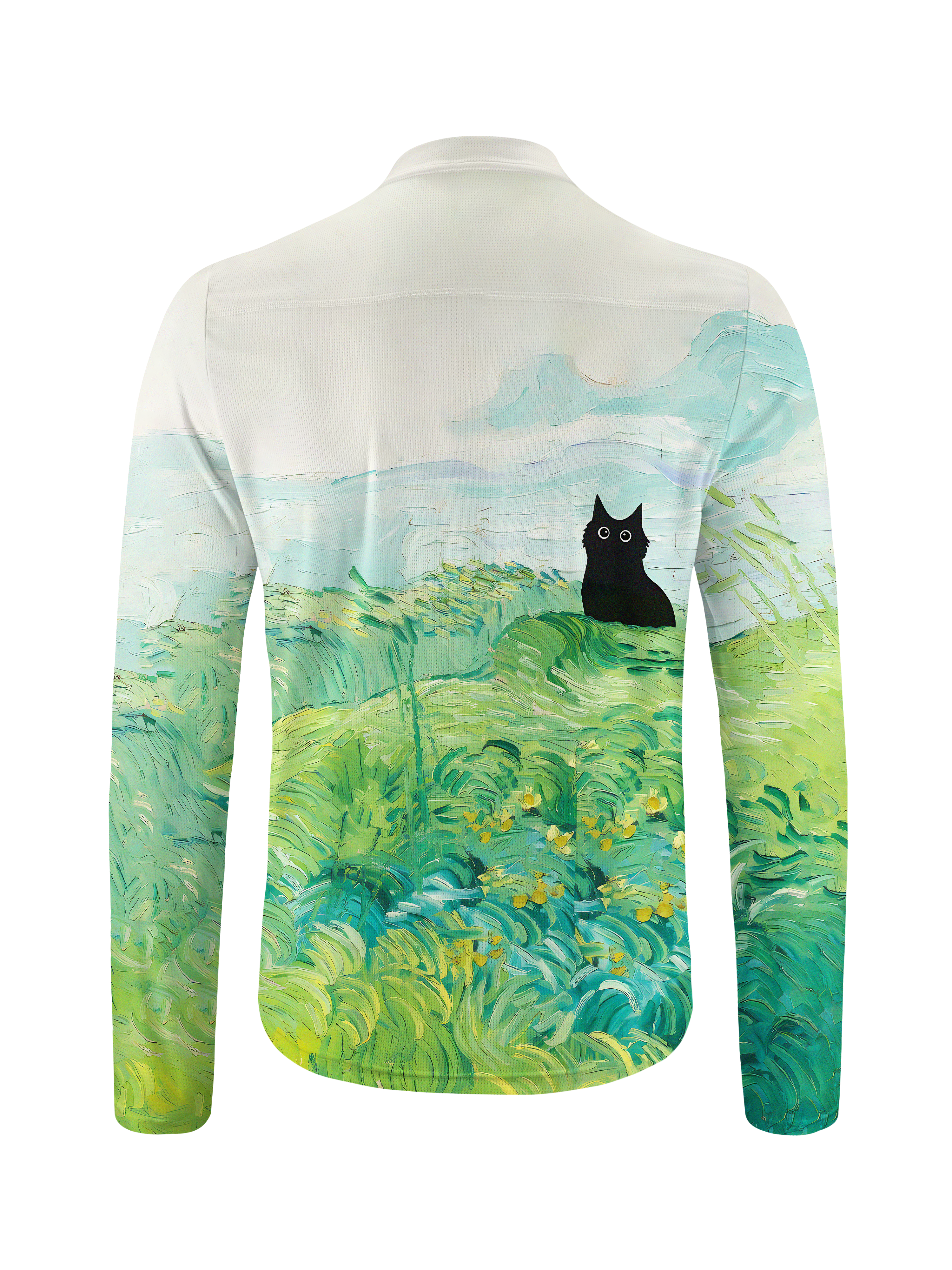 Orionride Oil Painting Black Cat Long Sleeve Half Zipper Mountain Bike Jersey
