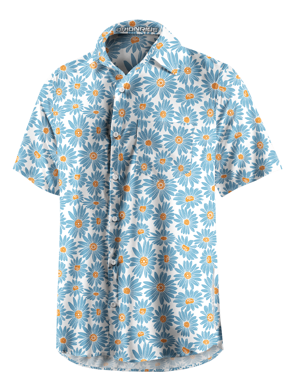 Orionride Blue Daisy Zipper Pockets Ultra Lightweight Short Sleeves Gravel Shirt