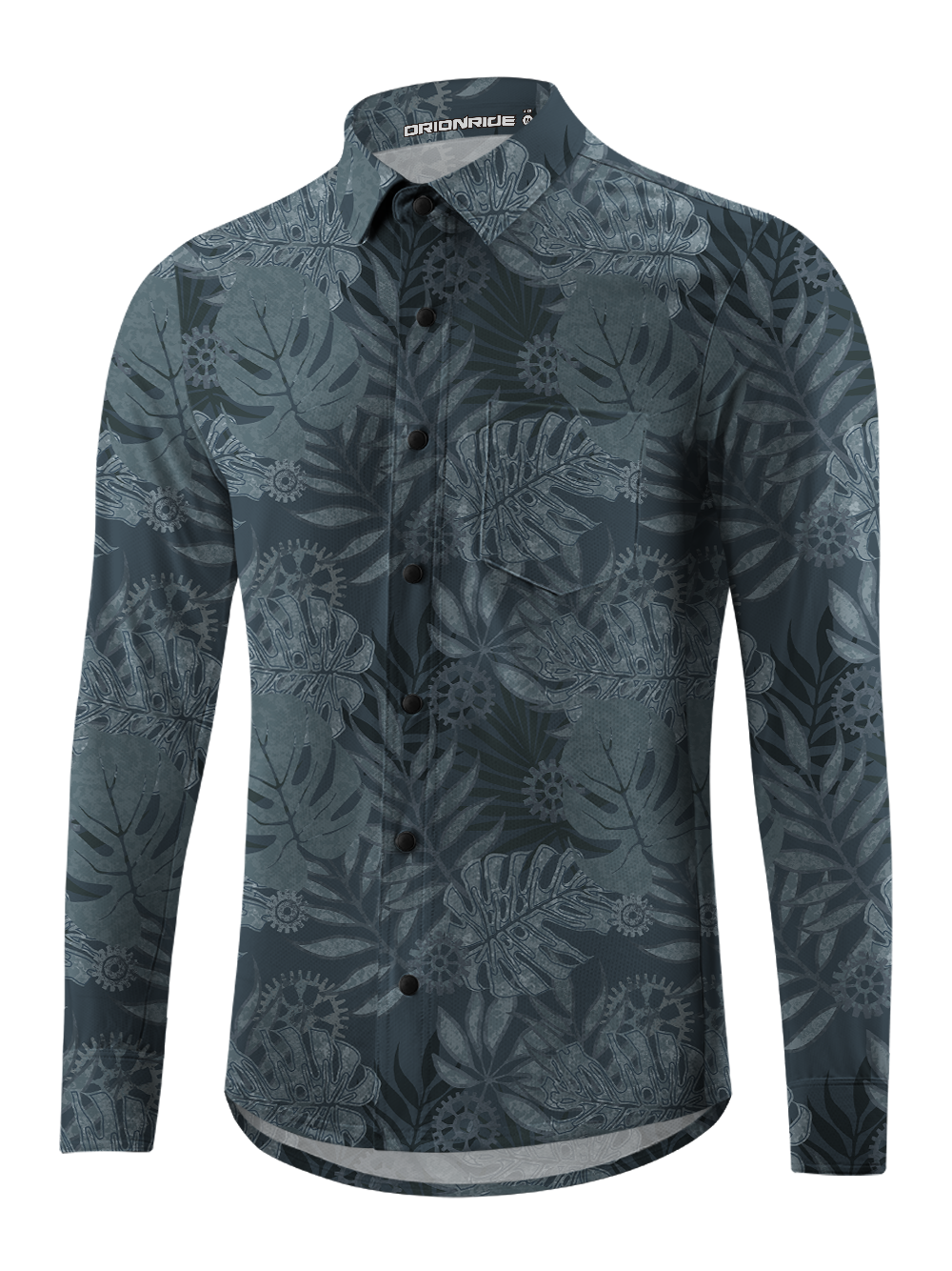 Orionride Dark Monstera Leaves Men's Stretchy Breathable Long Sleeve Gravel Shirt