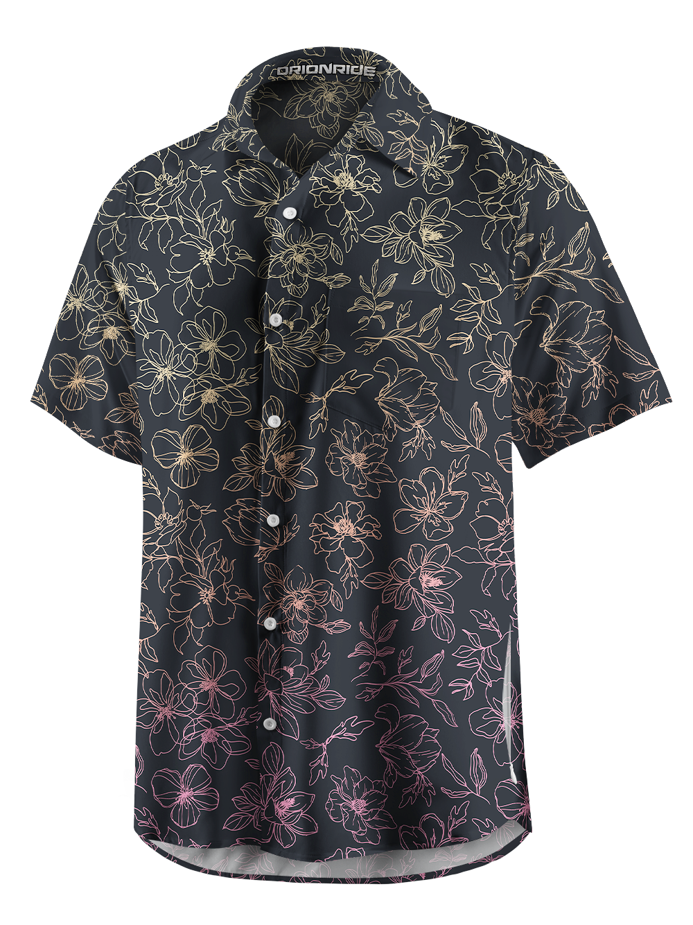 Orionride Gradient Flowers Zipper Pockets Ultra Lightweight Short Sleeves Gravel Shirt