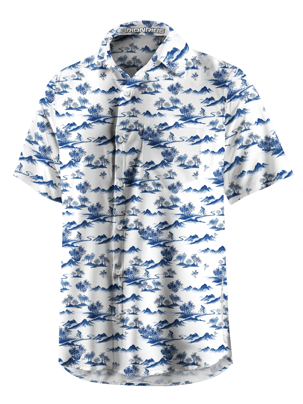 Orionride Ink landscape Painting Zipper Pockets Ultra Lightweight Short Sleeves Gravel Shirt