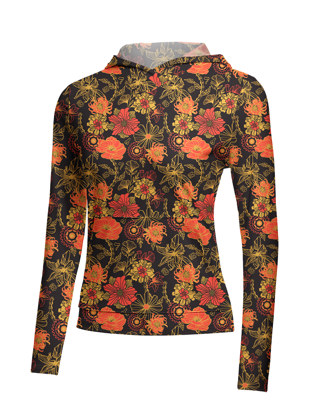 Orionride Vibrant Gear-Shaped Flowers Women's Long Sleeve Cycling Hoodie Shirt