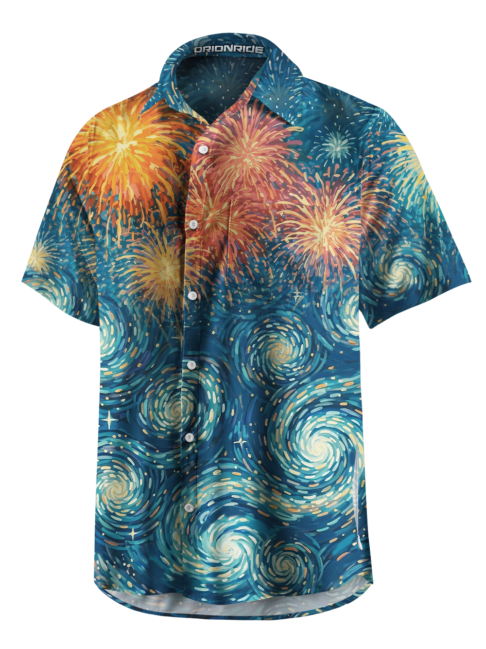 Orionride Fireworks In Bloom Zipper Pockets Ultra Lightweight Short Sleeves Gravel Shirt