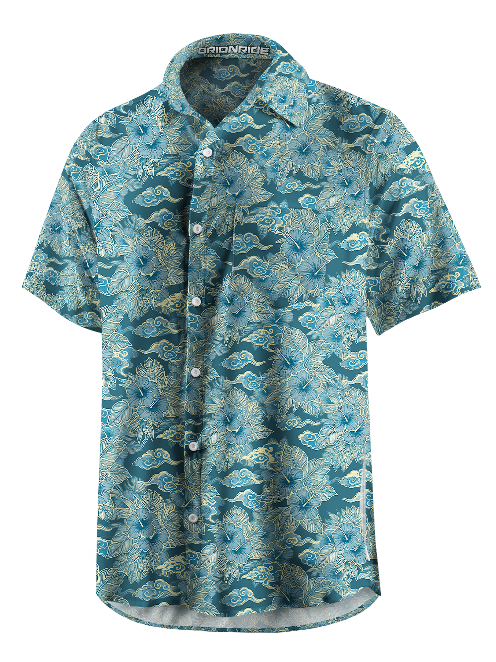 Orionride Dark Blue Hibiscus Zipper Pockets Ultra Lightweight Short Sleeves Gravel Shirt