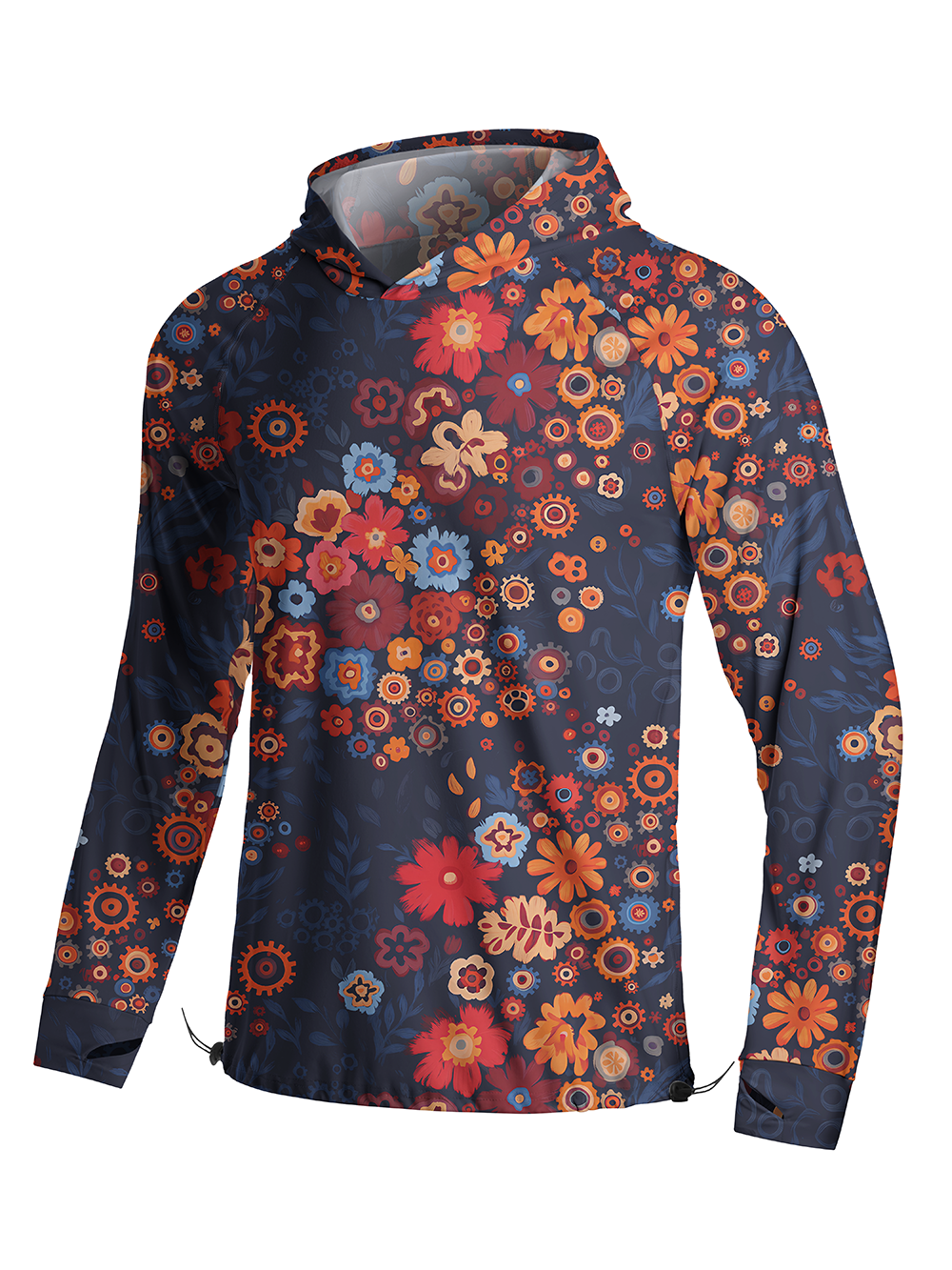 Orionride Mechanical Florals Long Sleeve Cycling Hoodie Shirt
