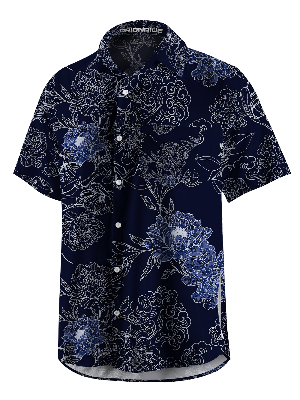 Orionride Auspicious Clouds And Flowers Zipper Pockets Ultra Lightweight Short Sleeves Gravel Shirt