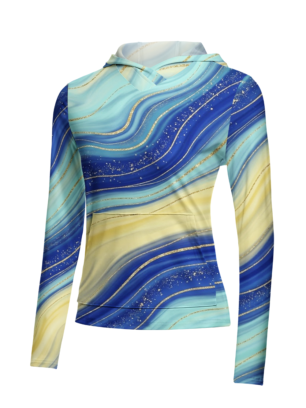 Orionride Golden Blue Waves Women's Long Sleeve Cycling Hoodie Shirt