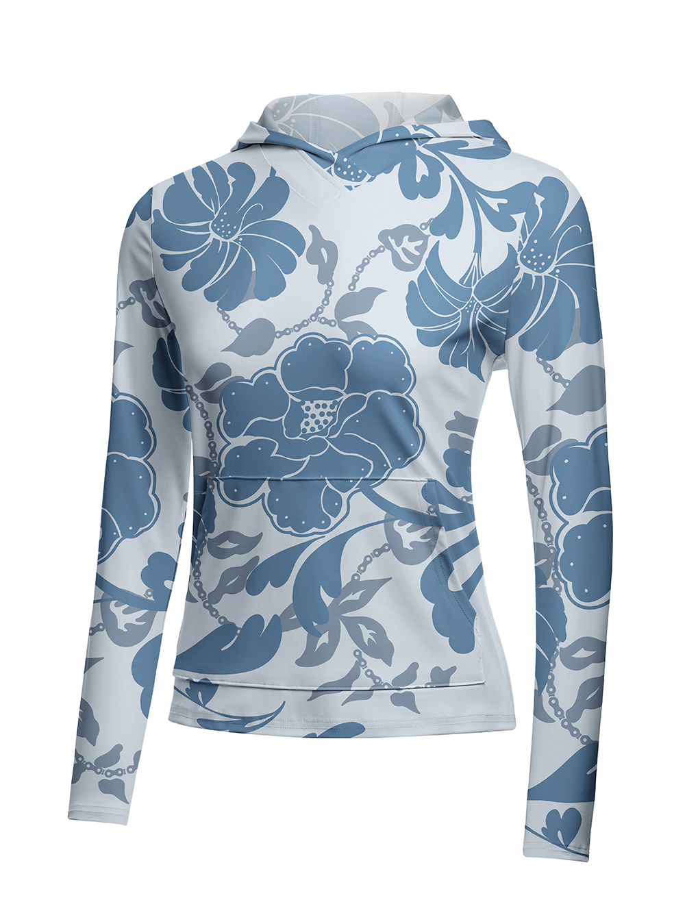 Orionride Blue Floral Women's Long Sleeve Cycling Hoodie Shirt