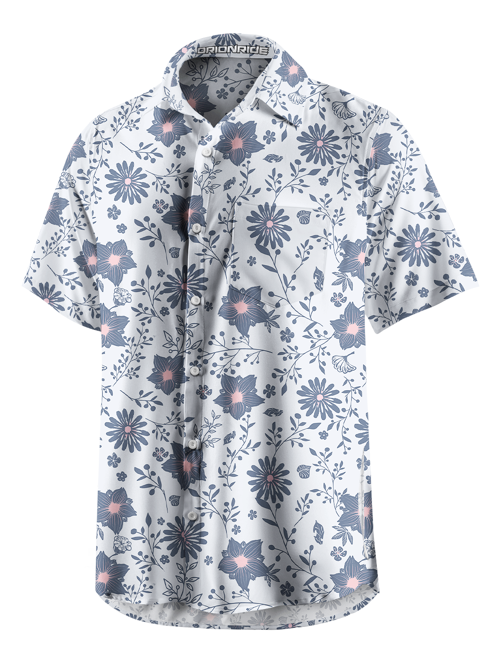 Orionride Coral Pink Stamens Zipper Pockets Ultra Lightweight Short Sleeves Gravel Shirt