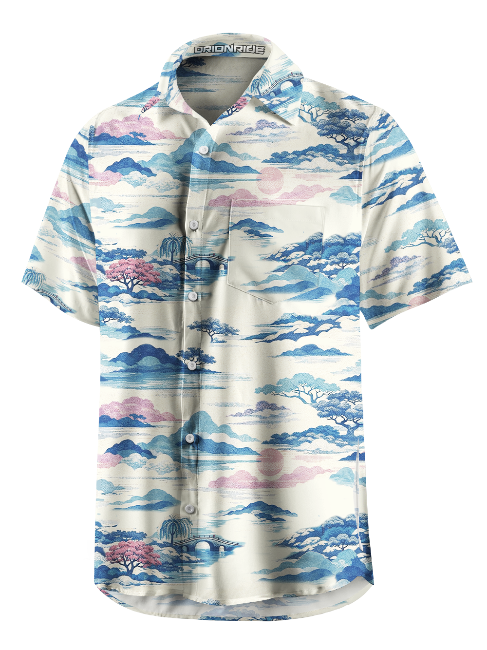 Orionride Landscape Painting Zipper Pockets Ultra Lightweight Short Sleeves Gravel Shirt