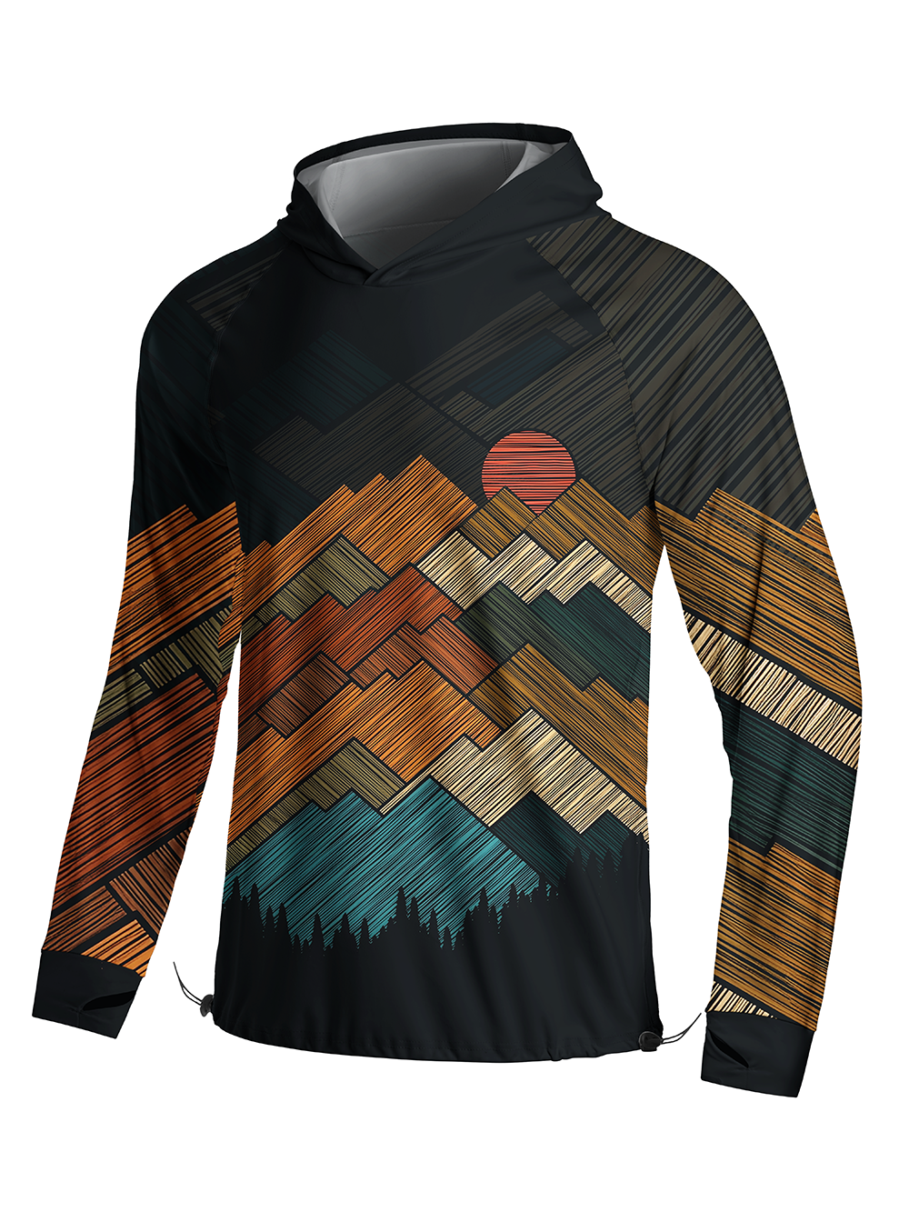 Orionride Draw Mountain Peaks Long Sleeve Cycling Hoodie Shirt