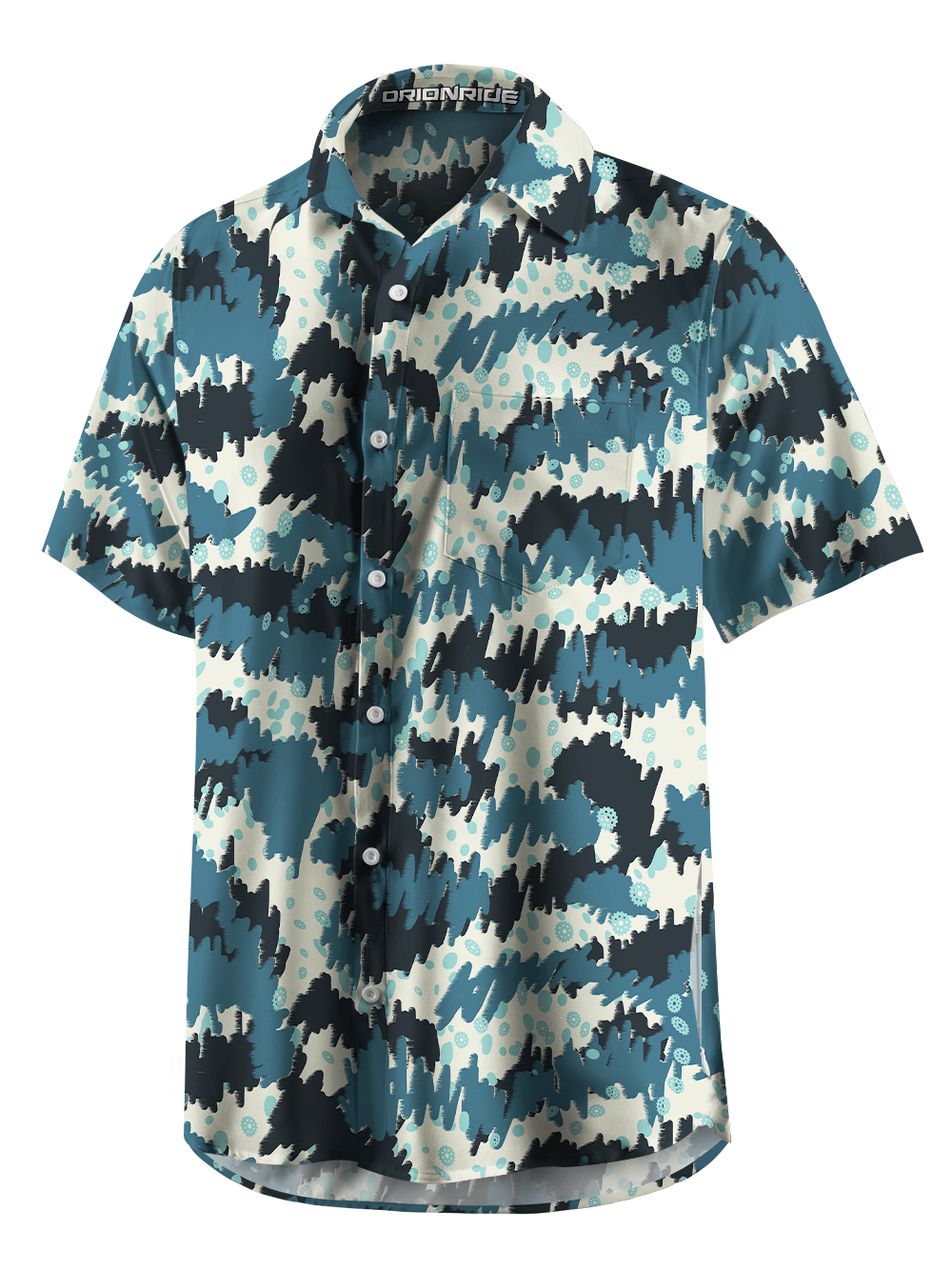 Orionride Abstract Teal Zipper Pockets Ultra Lightweight Short Sleeves Gravel Shirt