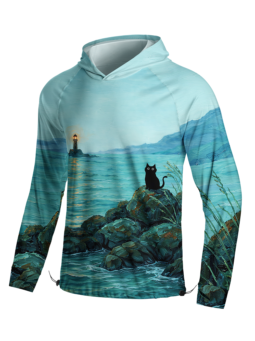 Orionride Curious Black Cat Long Sleeve Cycling Hoodie Shirt