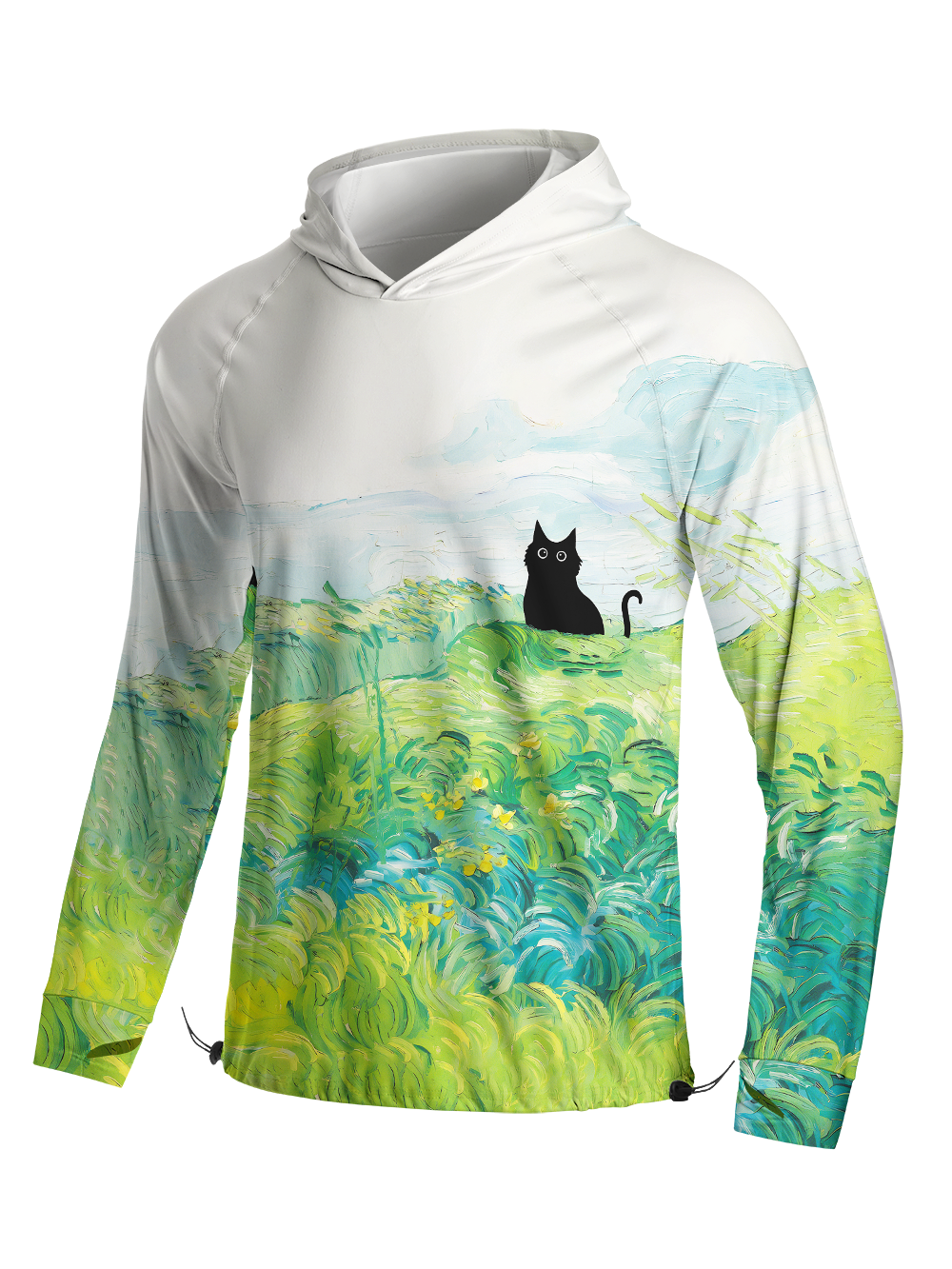 Orionride Oil Painting Black Cat Long Sleeve Cycling Hoodie Shirt