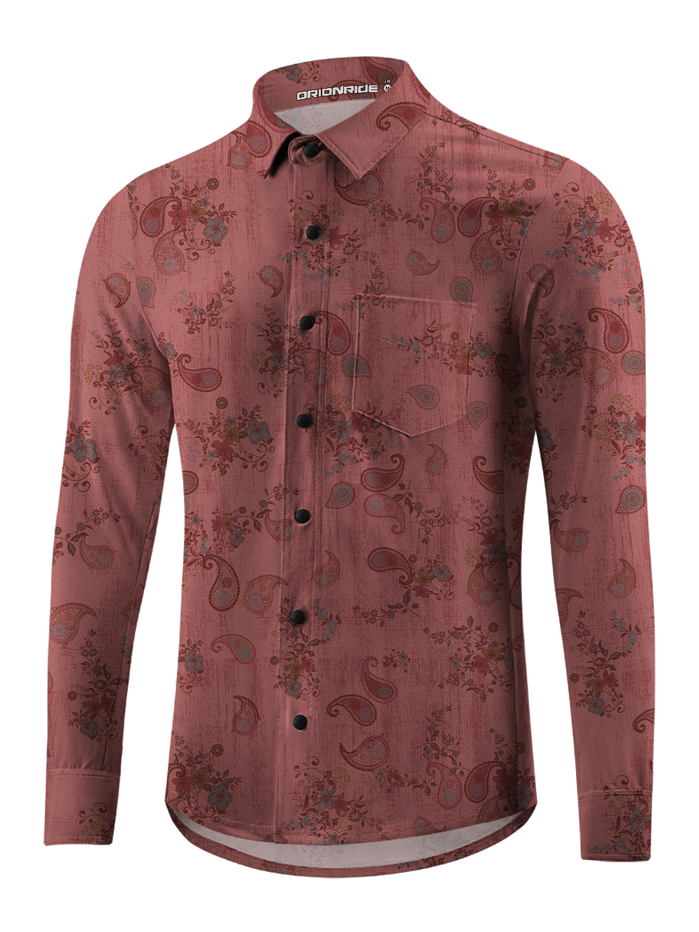 Orionride Red Cashew Flower Men's Stretchy Breathable Long Sleeve Gravel Shirt