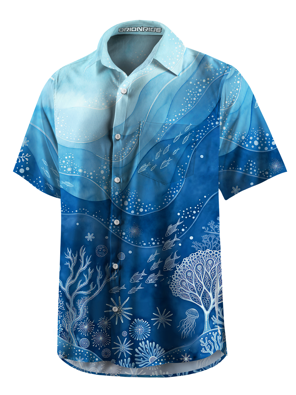 Orionride Ocean Chart Zipper Pockets Ultra Lightweight Short Sleeves Gravel Shirt