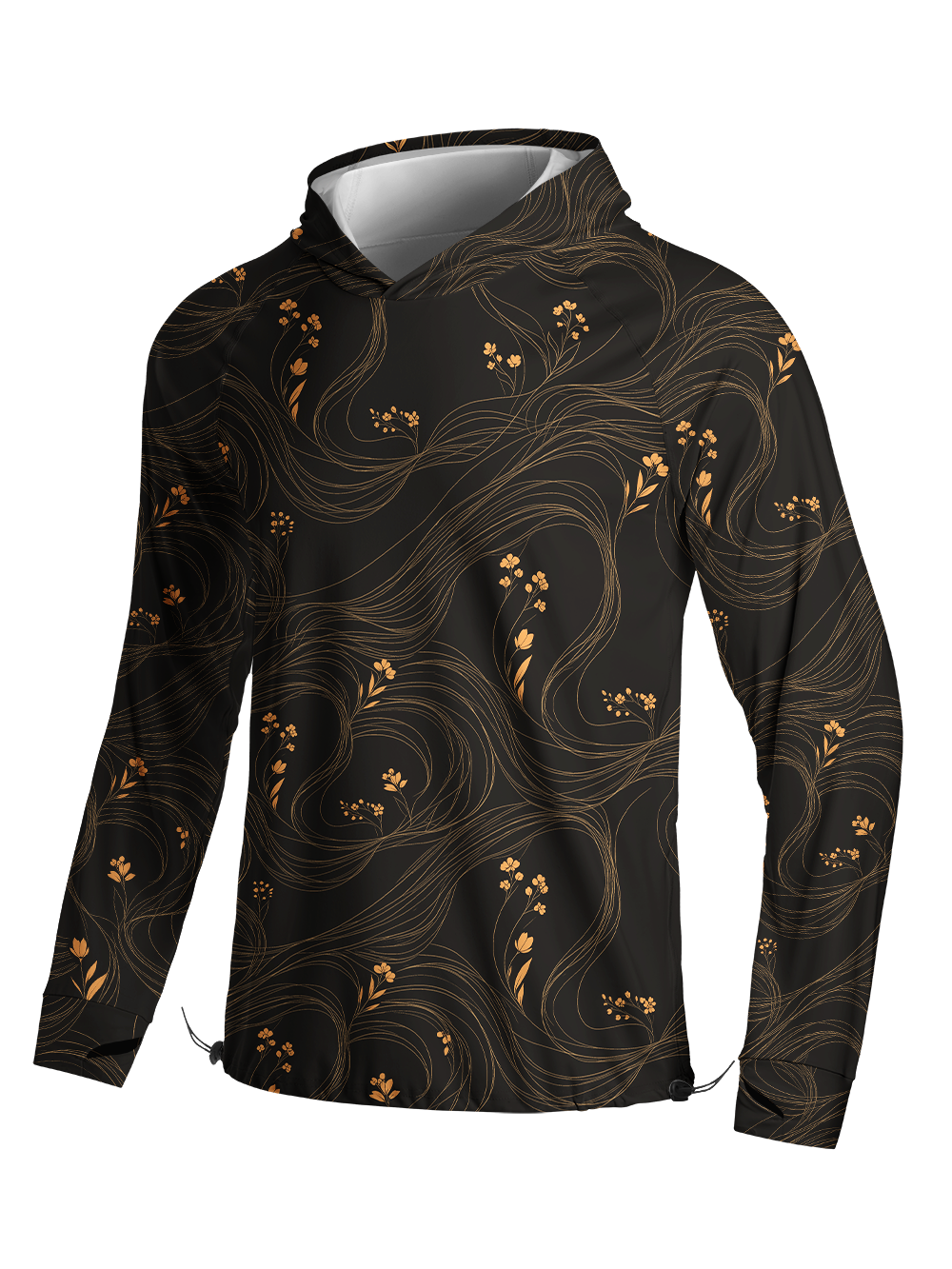 Orionride Gold-threaded Floral Long Sleeve Cycling Hoodie Shirt