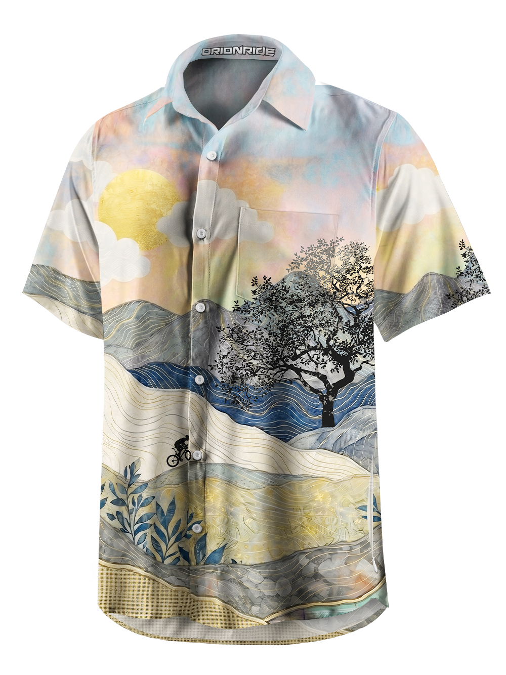 Orionride Mountains And Rivers Zipper Pockets Ultra Lightweight Short Sleeves Gravel Shirt
