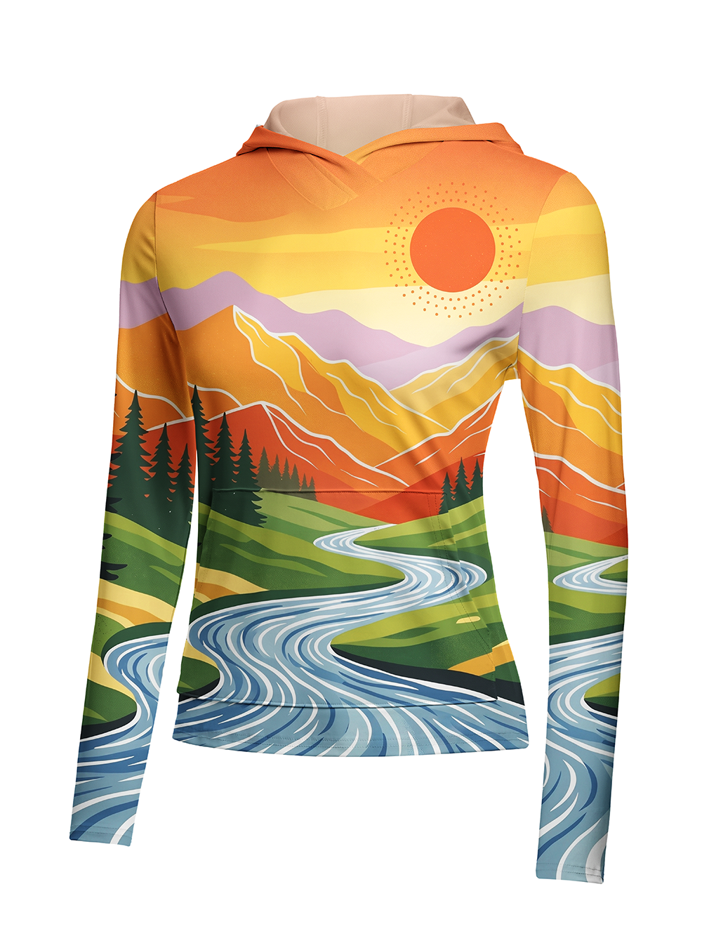 Orionride Panoramic Mountain Peaks Women's Long Sleeve Cycling Hoodie Shirt