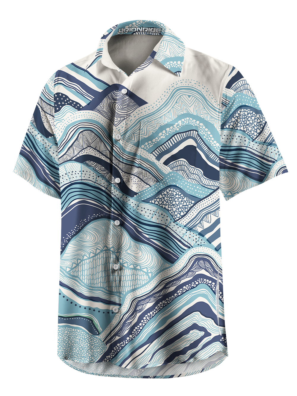 Orionride Layered Mountains And Seas Zipper Pockets Ultra Lightweight Short Sleeves Gravel Shirt