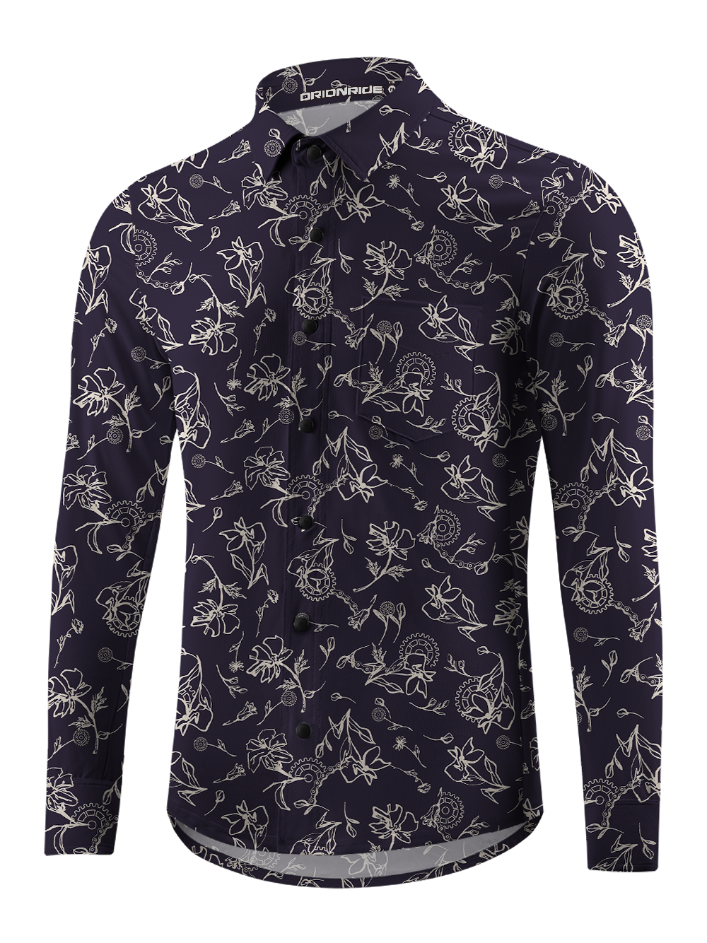 Orionride Linear Gear Flower Men's Stretchy Breathable Long Sleeve Gravel Shirt