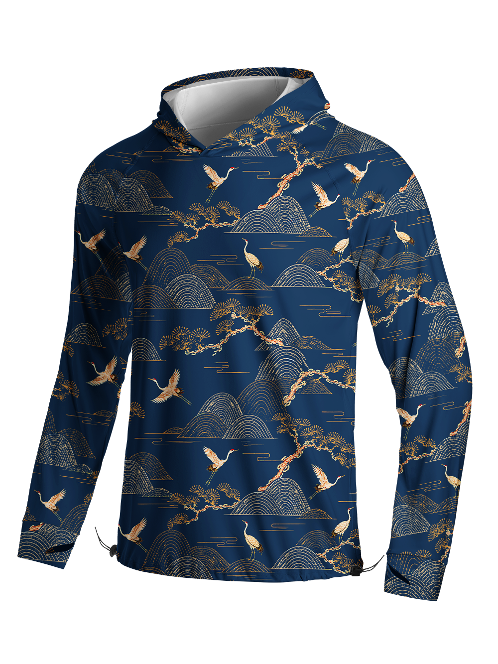 Orionride Golden Crane Long Sleeve Cycling Hoodie Shirt