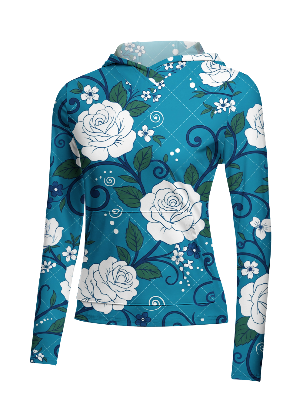 Orionride Grid And Floral Pattern Women's Long Sleeve Cycling Hoodie Shirt