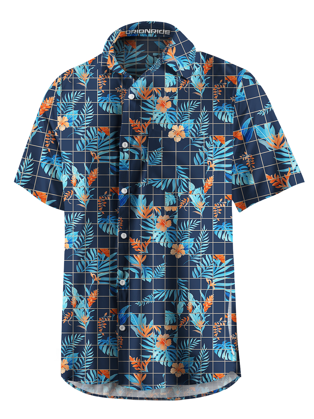 Orionride Checkered Flowers Zipper Pockets Ultra Lightweight Short Sleeves Gravel Shirt