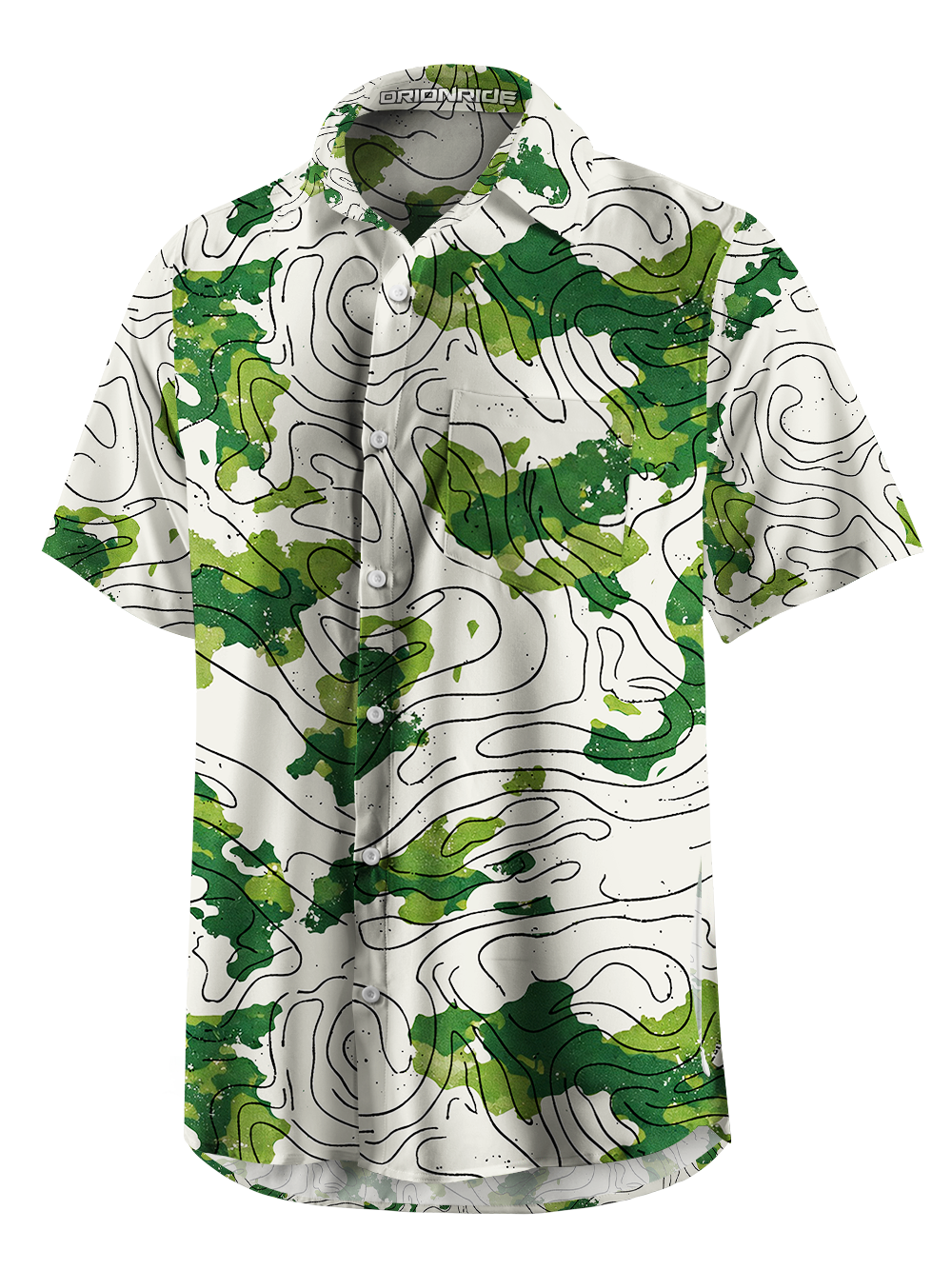 Orionride Green Contour Lines Zipper Pockets Ultra Lightweight Short Sleeves Gravel Shirt