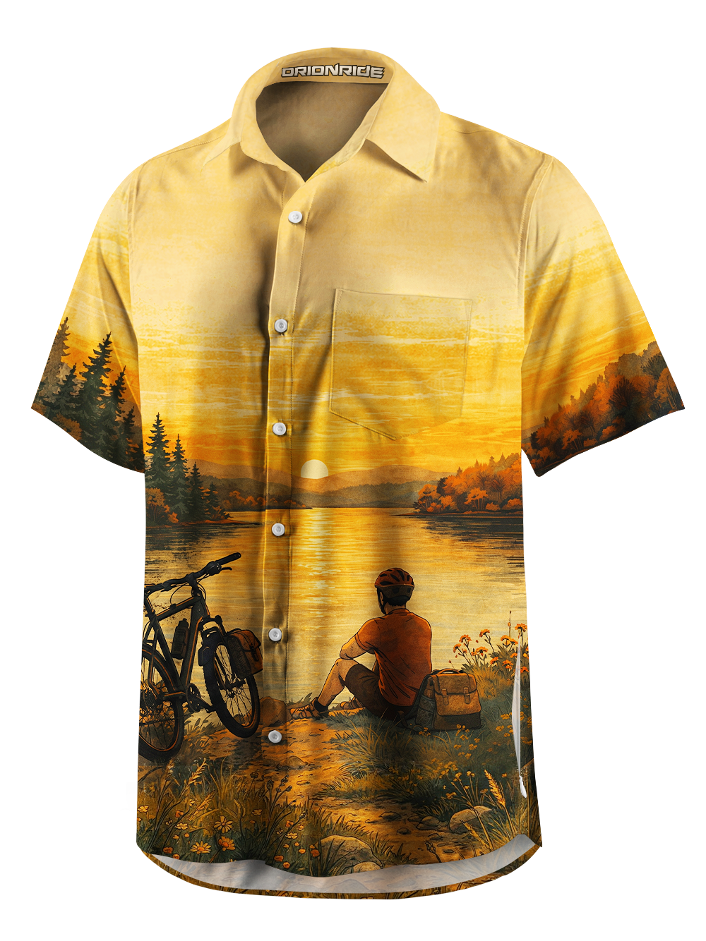 Orionride Sunset By The River Zipper Pockets Ultra Lightweight Short Sleeves Gravel Shirt