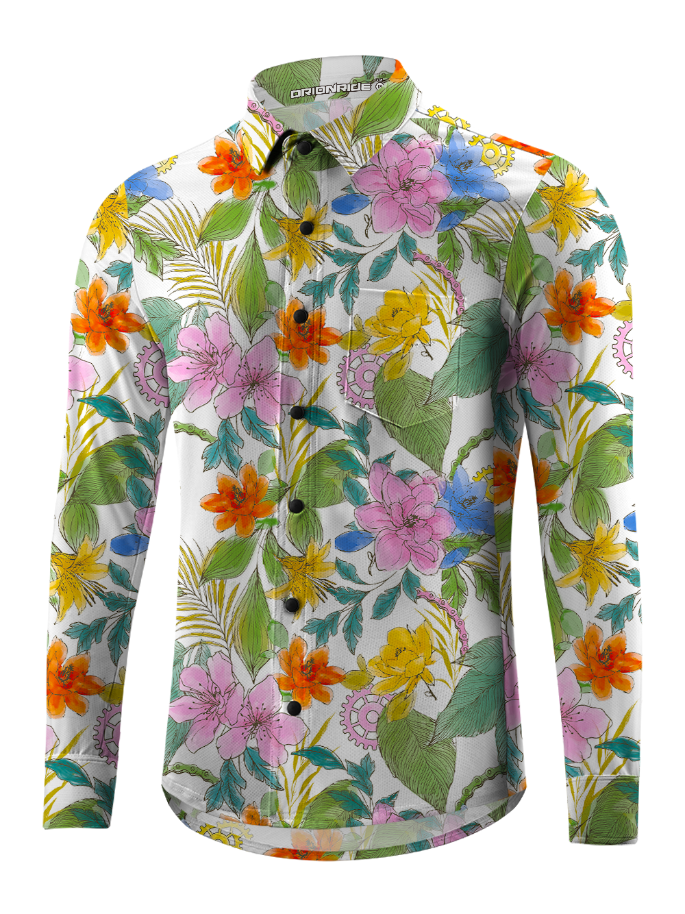 Orionride Ink And Wash Flower Men's Stretchy Breathable Long Sleeve Gravel Shirt