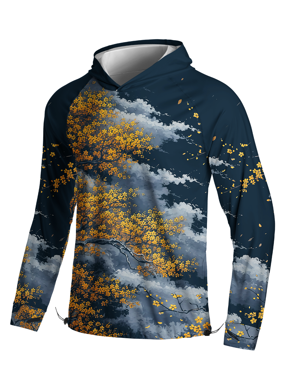 Orionride Night Gold Flower Long Sleeve Cycling Hoodie Shirt