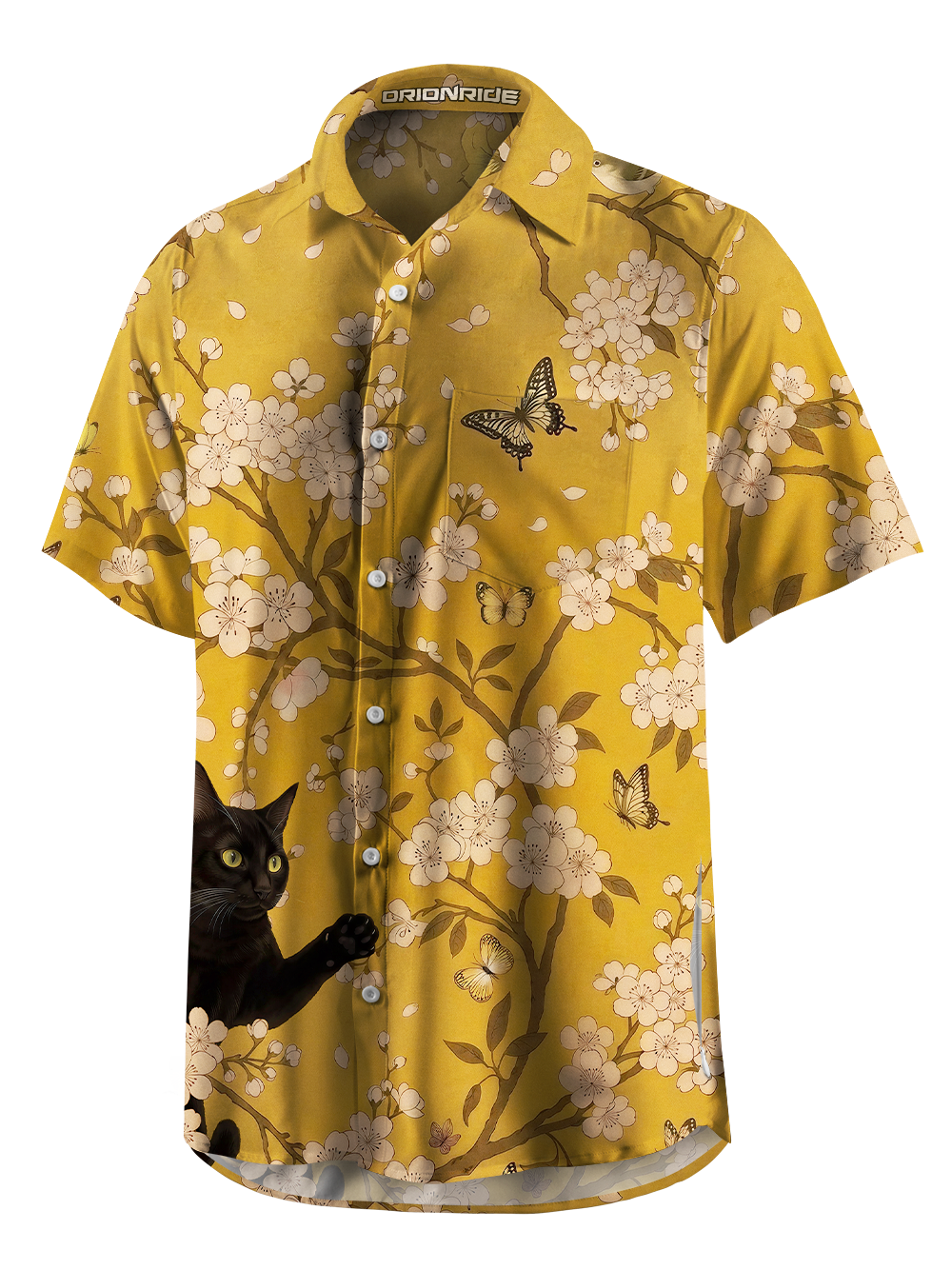 Orionride Black Cat and Flower Zipper Pockets Ultra Lightweight Short Sleeves Gravel Shirt