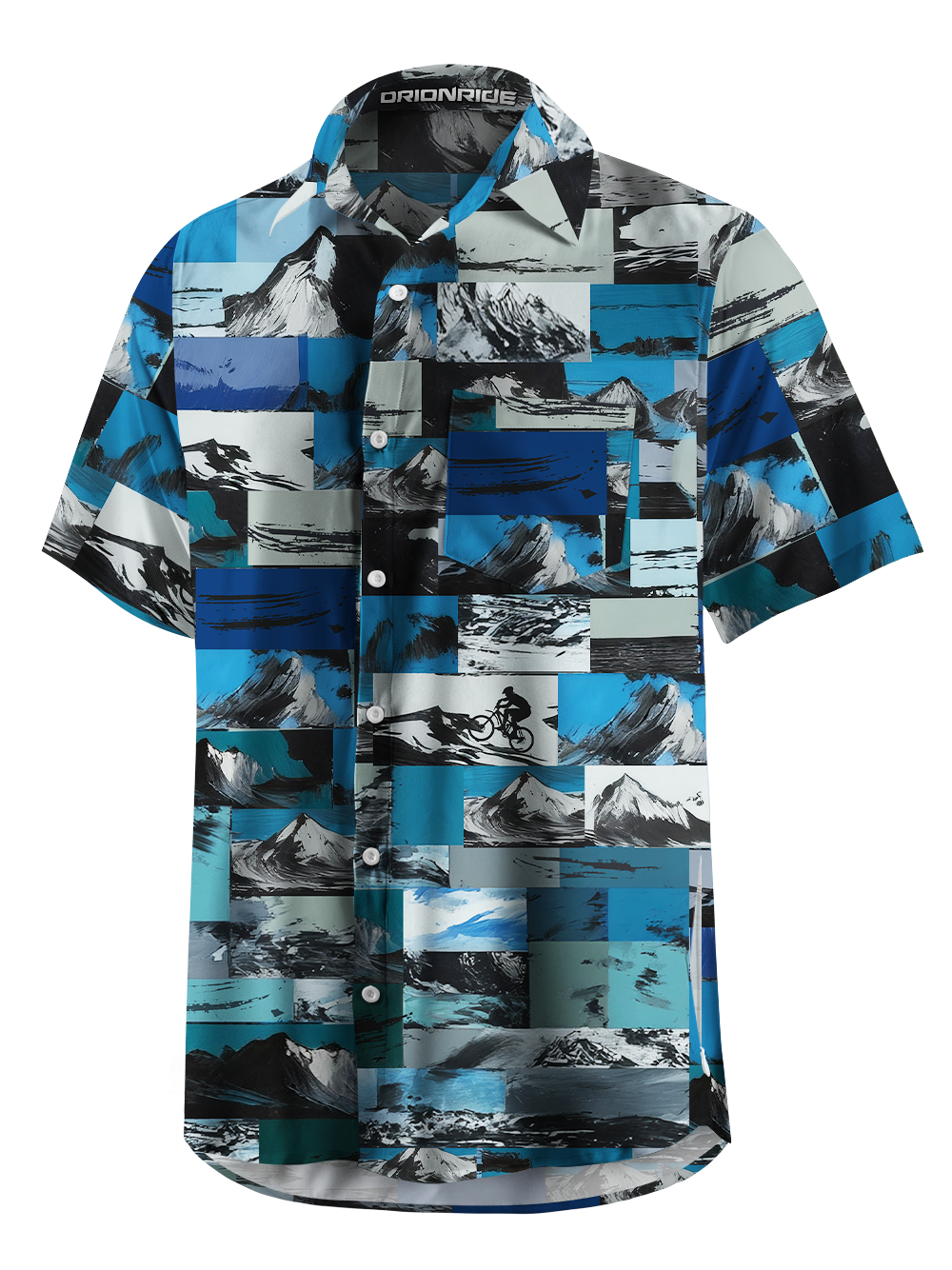 Orionride Mountain Peaks In Ink Painting Zipper Pockets Ultra Lightweight Short Sleeves Gravel Shirt