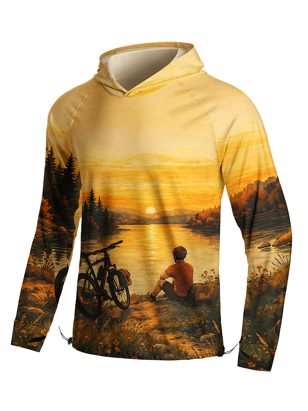 Orionride Sunset By The River Long Sleeve Cycling Hoodie Shirt