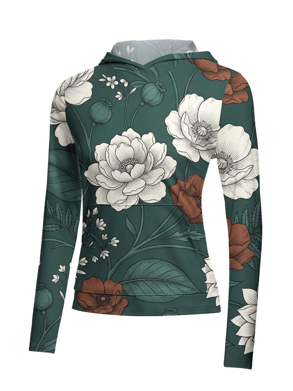 Orionride Vintage Jade Florals Women's Long Sleeve Cycling Hoodie Shirt