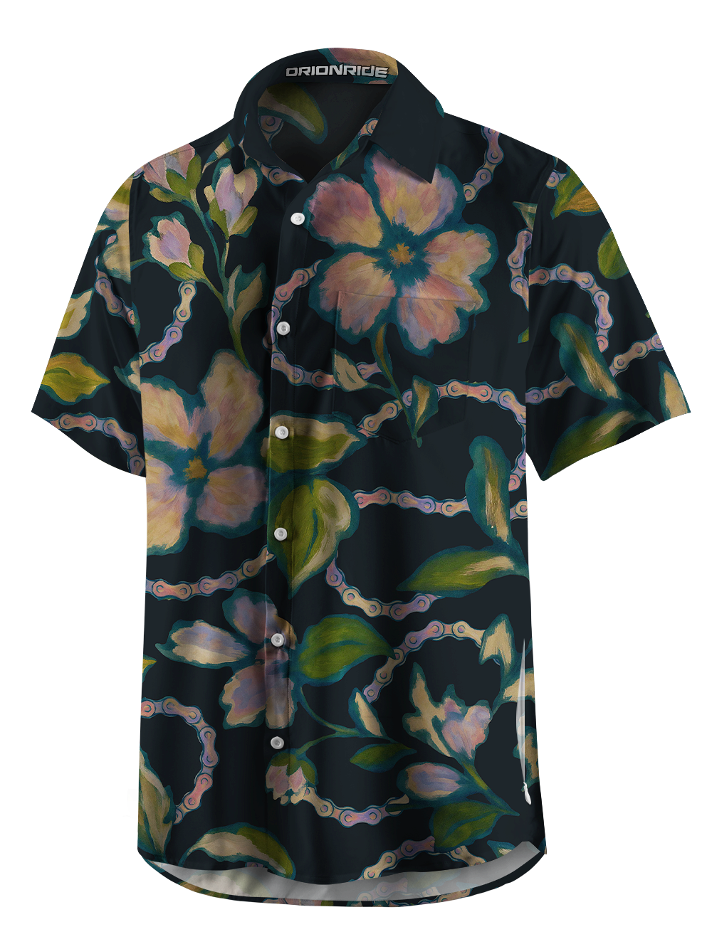 Orionride Floral Shading Zipper Pockets Ultra Lightweight Short Sleeves Gravel Shirt