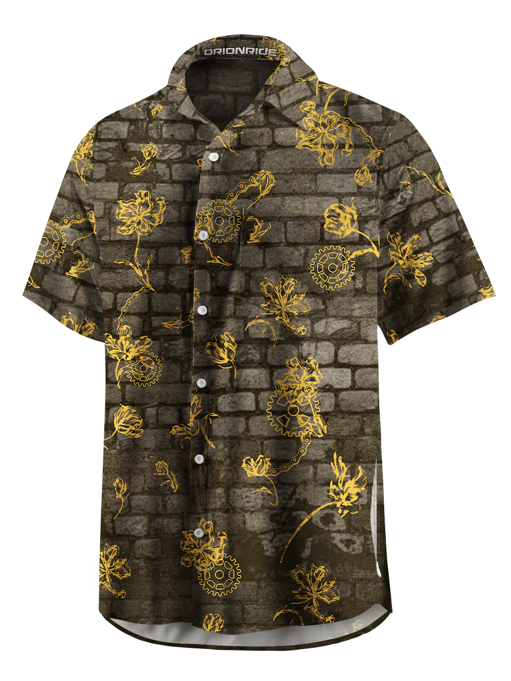Orionride Brick Wall Flowers Zipper Pockets Ultra Lightweight Short Sleeves Gravel Shirt