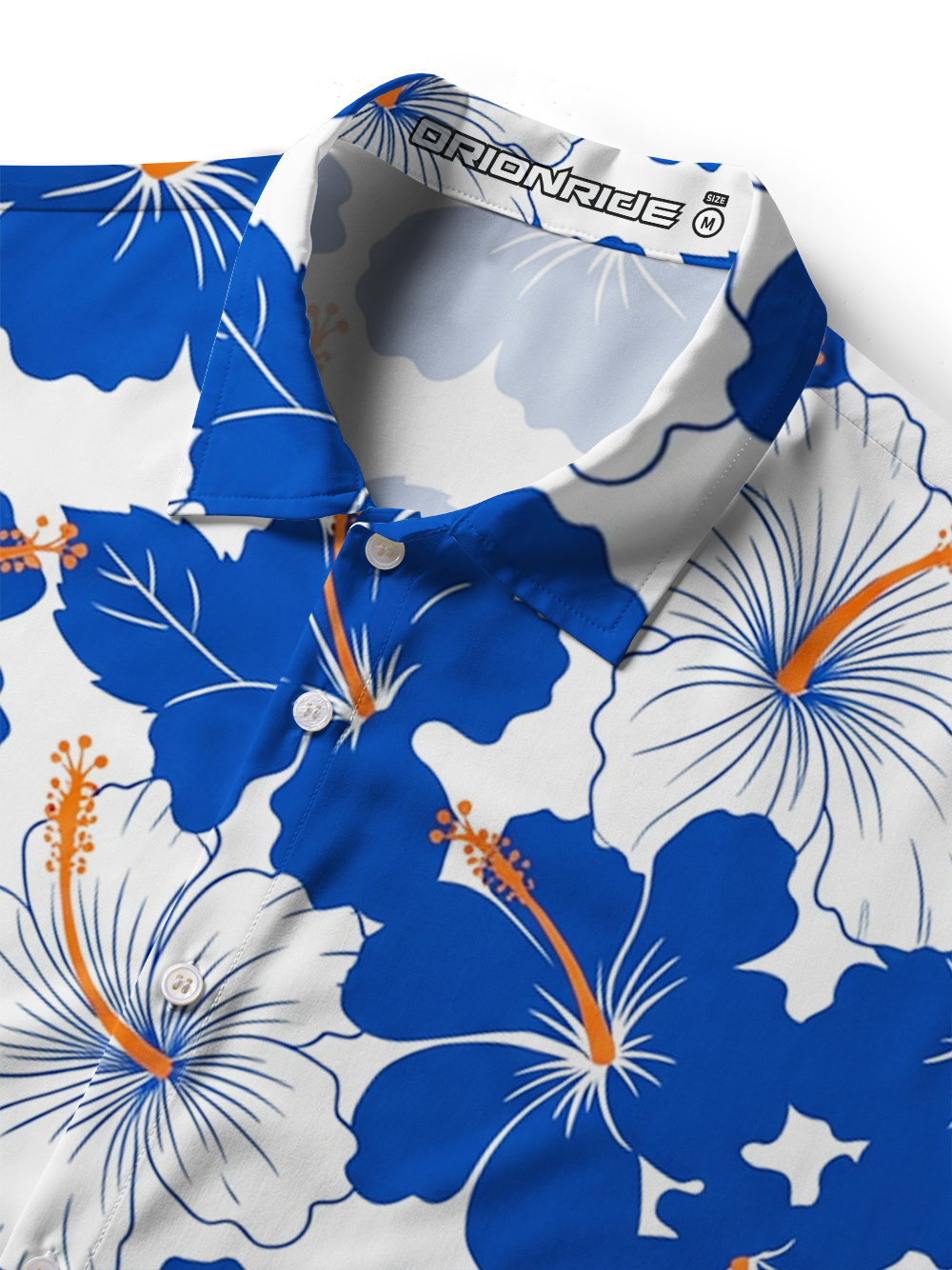 Orionride Blue Hibiscus Pattern Zipper Pockets Ultra Lightweight Short Sleeves Women's Gravel Shirt