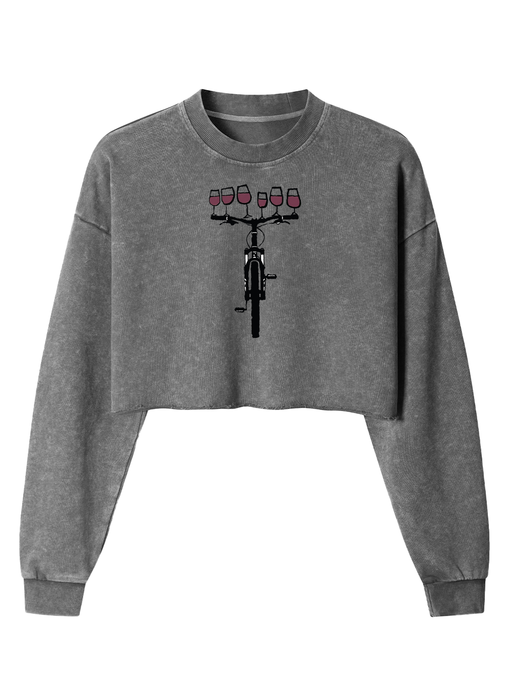 Orionride Red Wine Bicycle Women's Washed Crop Sweatshirt