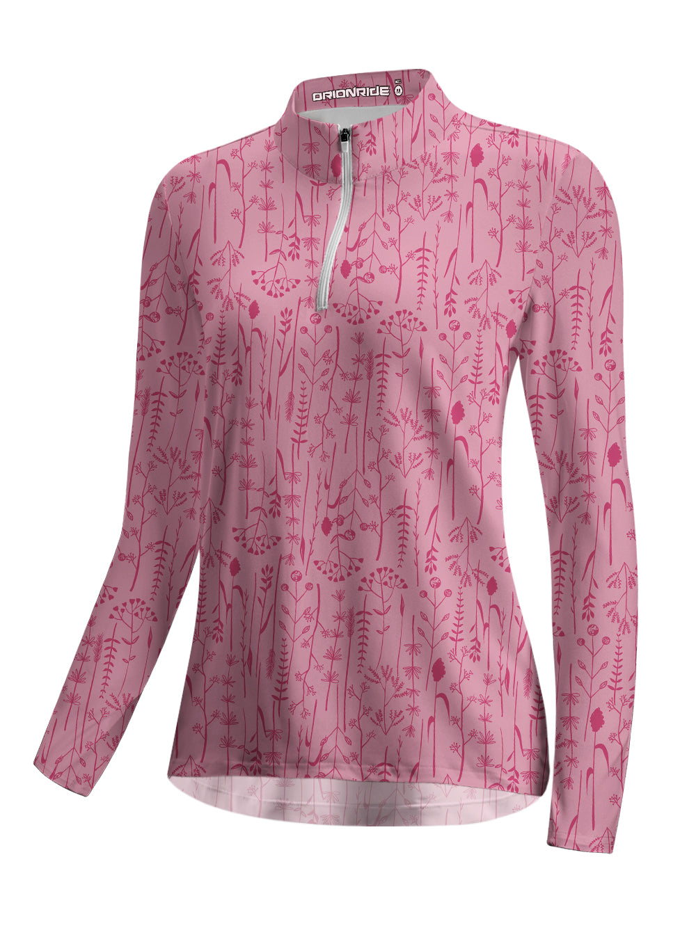 Orionride Pink Fern Frolic Women's Quarter Zipper Long Sleeve Jersey