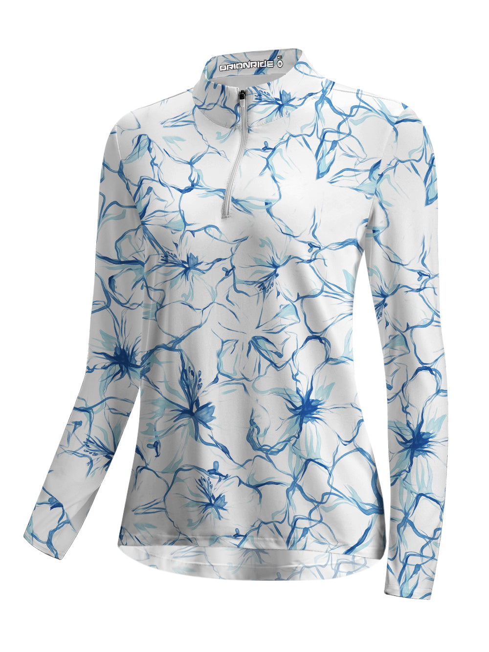 Orionride Elegant Hibiscus Women's Quarter Zipper Long Sleeve Jersey