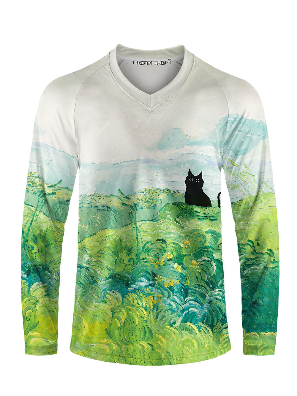 Orionride Oil Painting Black Cat Long Sleeve Downhill Jersey