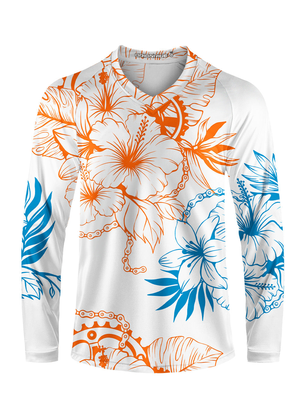 Orionride Bright Hibiscus Flowers Long Sleeve Downhill Jersey