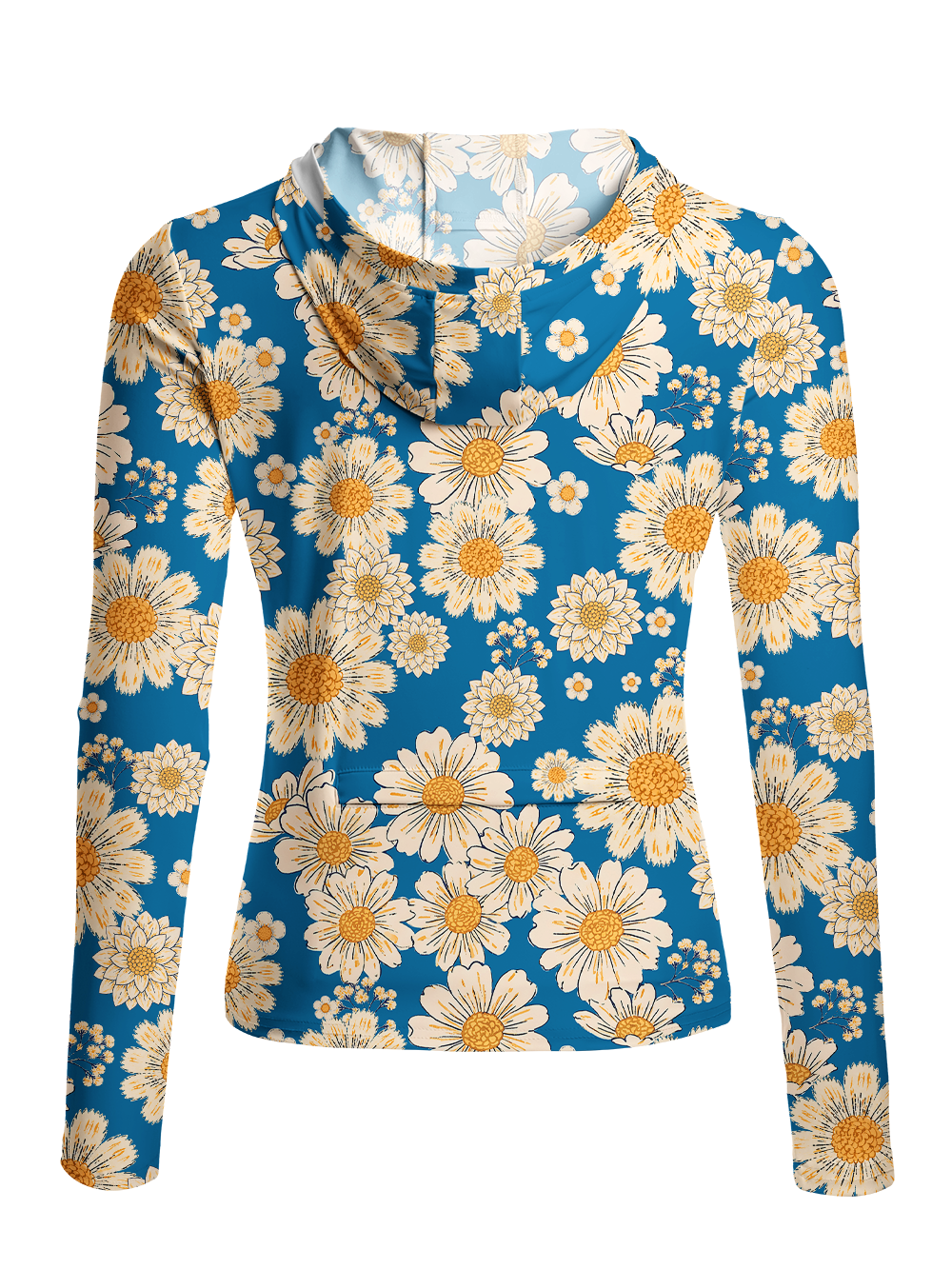 Orionride Blue Daisy Field Women's Long Sleeve Cycling Hoodie Shirt