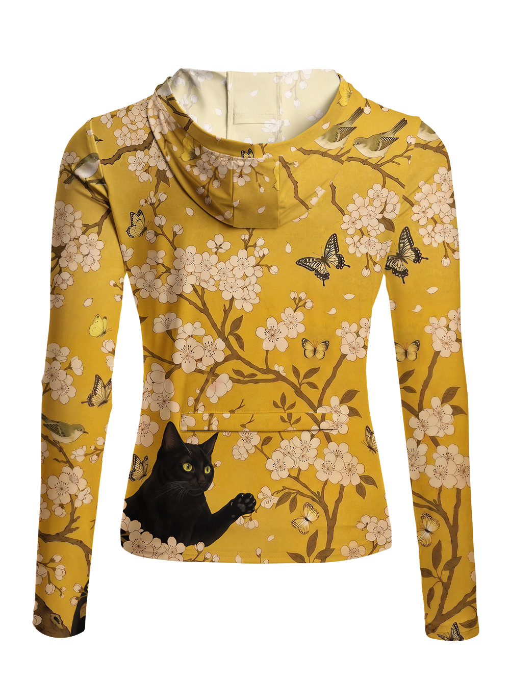 Orionride Black Cat and Flower Women's Long Sleeve Cycling Hoodie Shirt